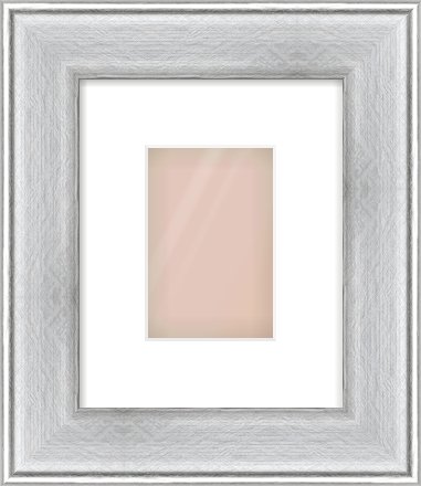 Brushed Silver Cushion Frame for 100 × 150mm artwork, with Smooth White Single Mount