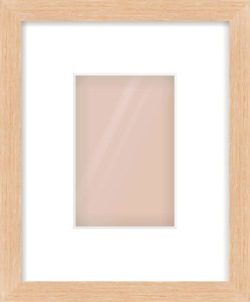 Light Oak Veneer Flat Frame for 100 × 150mm artwork, with Smooth White Single Mount