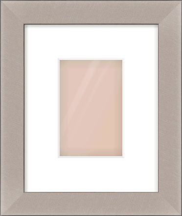 Brushed Silver & Black Sided Flat Frame for 100 × 150mm artwork, with Smooth White Single Mount
