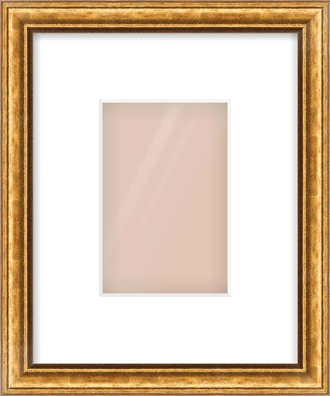 Gold Cushion Frame for 100 × 150mm artwork, with Smooth White Single Mount