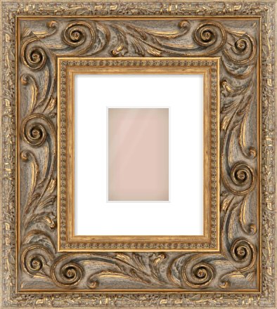 Gold Spoon Frame for 100 × 150mm artwork, with Smooth White Single Mount