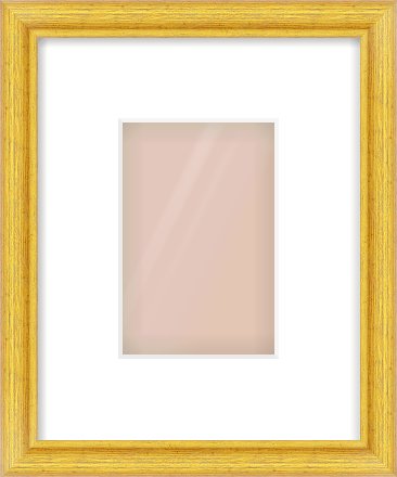 Gold Cushion Frame for 100 × 150mm artwork, with Smooth White Single Mount