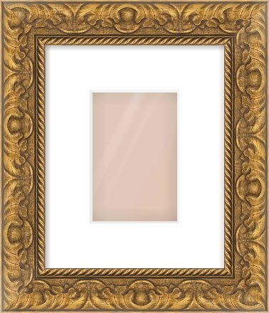 Gold Scoop Frame for 100 × 150mm artwork, with Smooth White Single Mount