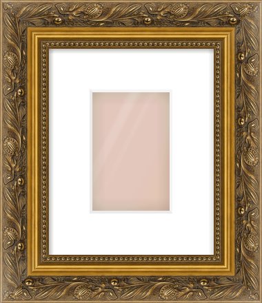 Gold Scoop Frame for 100 × 150mm artwork, with Smooth White Single Mount