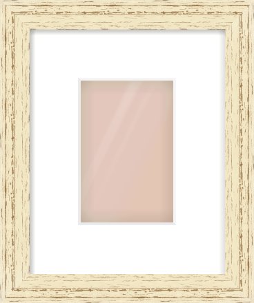 Distressed Cream Wood Grain Flat Frame for 4 × 6in artwork, with Smooth White Single Mount