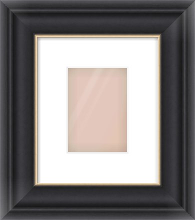 Black/Gold Scoop Frame for 105 × 148mm artwork, with Smooth White Single Mount