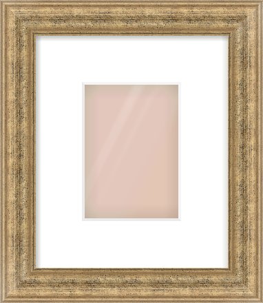 Distressed Gold Dome Frame for 105 × 148mm artwork, with Smooth White Single Mount