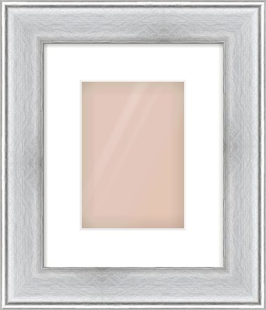 Brushed Silver Cushion Frame for 148 × 210mm artwork, with Smooth White Single Mount