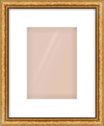 Gold Cushion Frame for 148 × 210mm artwork, with Smooth White Single Mount