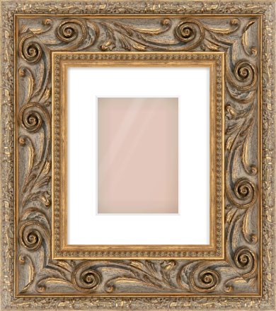Gold Spoon Frame for 148 × 210mm artwork, with Smooth White Single Mount