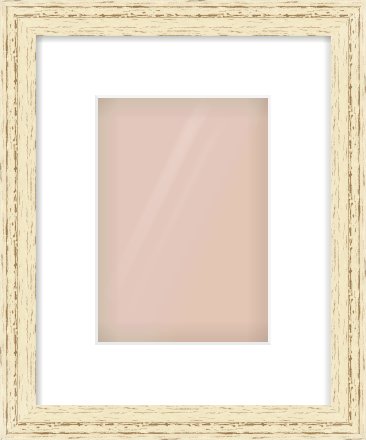 Distressed Cream Wood Grain Flat Frame for 148 × 210mm artwork, with Smooth White Single Mount