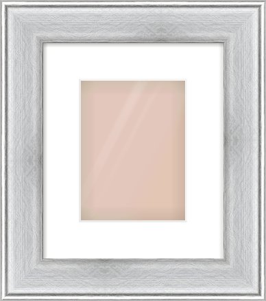 Brushed Silver Cushion Frame for 15 × 20cm artwork, with Smooth White Single Mount