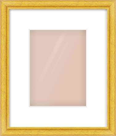 Gold Cushion Frame for 150 × 200mm artwork, with Smooth White Single Mount