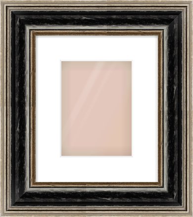 Black & Champagne Silver Spoon Frame for 150 × 200mm artwork, with Smooth White Single Mount