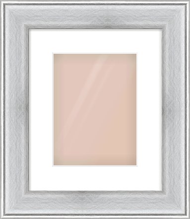 Brushed Silver Cushion Frame for 18 × 24cm artwork, with Smooth White Single Mount