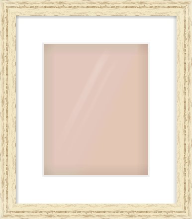 Distressed Cream Wood Grain Flat Frame for 8 × 10in artwork, with Smooth White Single Mount