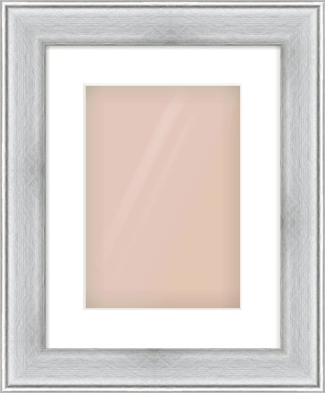 Brushed Silver Cushion Frame for 21 × 30cm artwork, with Smooth White Single Mount