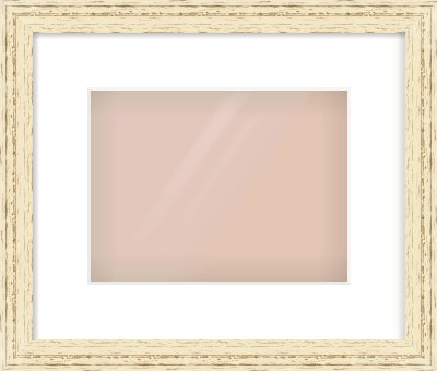 Distressed Cream Wood Grain Flat Frame for 24 × 18cm artwork, with Smooth White Single Mount