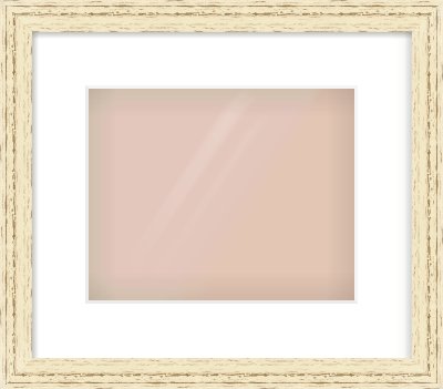 Distressed Cream Wood Grain Flat Frame for 10 × 8in artwork, with Smooth White Single Mount