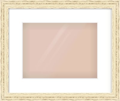 Distressed Cream Wood Grain Flat Frame for 28 × 21cm artwork, with Smooth White Single Mount