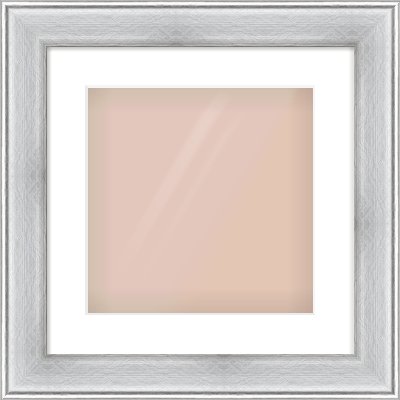 Brushed Silver Cushion Frame for 300 × 300mm artwork, with Smooth White Single Mount