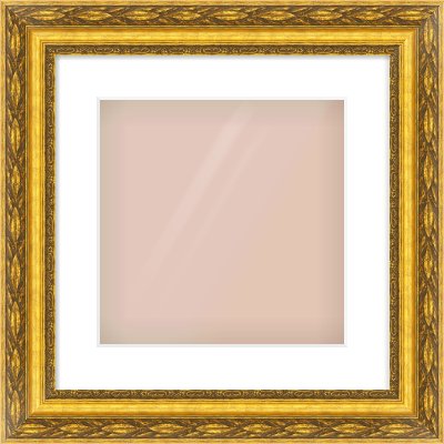 Gold Spoon Frame for 300 × 300mm artwork, with Smooth White Single Mount