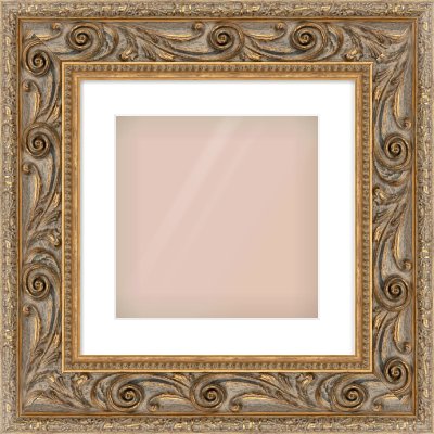 Gold Spoon Frame for 300 × 300mm artwork, with Smooth White Single Mount