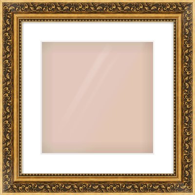 Gold Spoon Frame for 300 × 300mm artwork, with Smooth White Single Mount