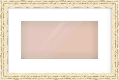 Distressed Cream Wood Grain Flat Frame for 12 × 6in artwork, with Smooth White Single Mount