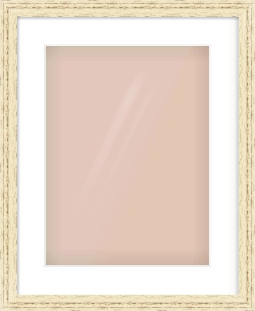 Distressed Cream Wood Grain Flat Frame for 12 × 16in artwork, with Smooth White Single Mount