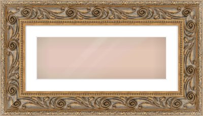 Gold Spoon Frame for 600 × 200mm artwork, with Smooth White Single Mount
