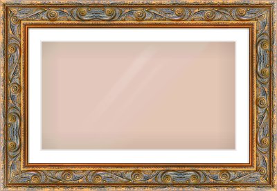 Gold Spoon Frame for 800 × 450mm artwork, with Smooth White Single Mount
