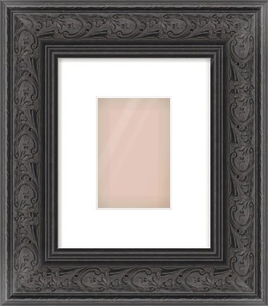 Black Spoon Frame for 100 × 150mm artwork, with Smooth White Single Mount