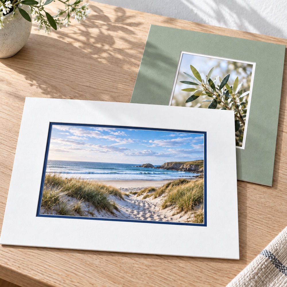 A landscape photograph in a pale picture mount